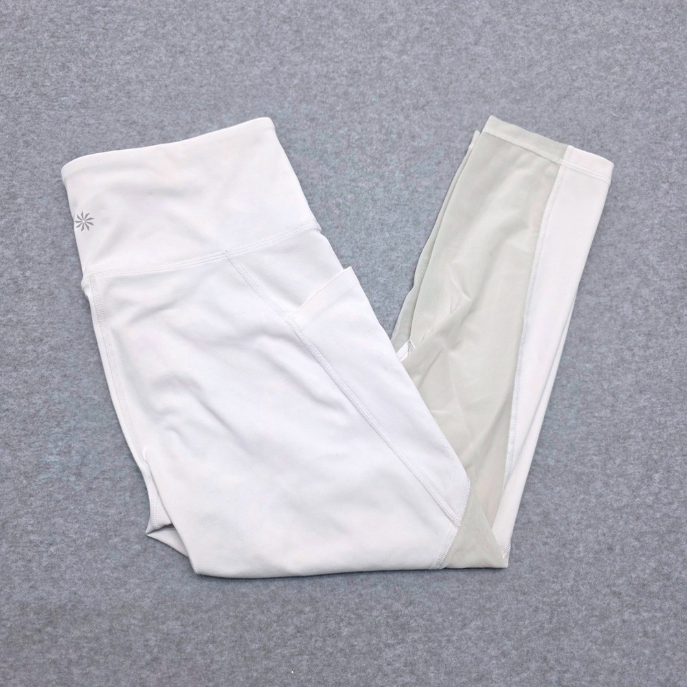 Athleta Womens White Mesh Pocket High Rise 7/8 Leggings Tights Size S RN 54023